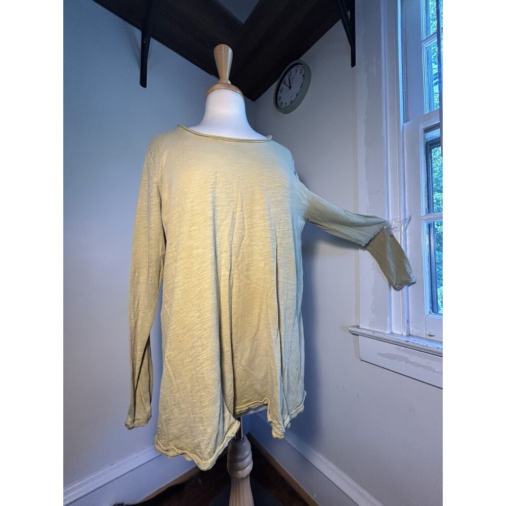 Magnolia Pearl Europa pale Yellow Cotton Blouse Top Tee T Shirt Distressed XL